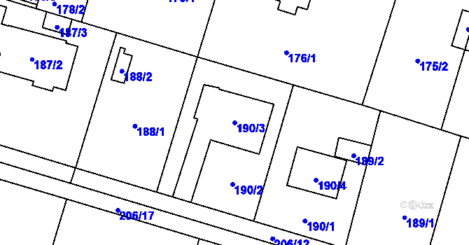 Parcela st. 190/3 v KÚ Čelkovice, Katastrální mapa