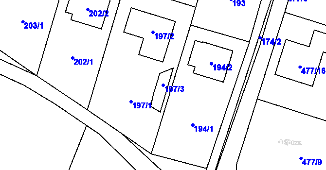 Parcela st. 197/3 v KÚ Čelkovice, Katastrální mapa