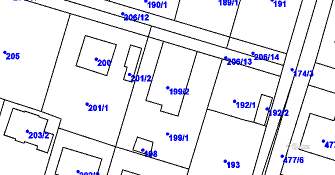 Parcela st. 199/2 v KÚ Čelkovice, Katastrální mapa