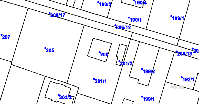 Parcela st. 200 v KÚ Čelkovice, Katastrální mapa