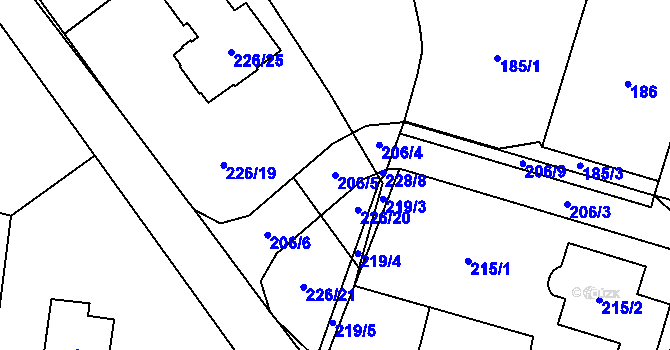 Parcela st. 206/5 v KÚ Čelkovice, Katastrální mapa