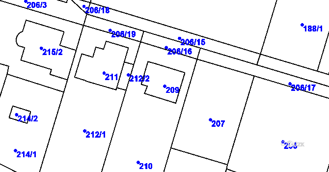 Parcela st. 209 v KÚ Čelkovice, Katastrální mapa