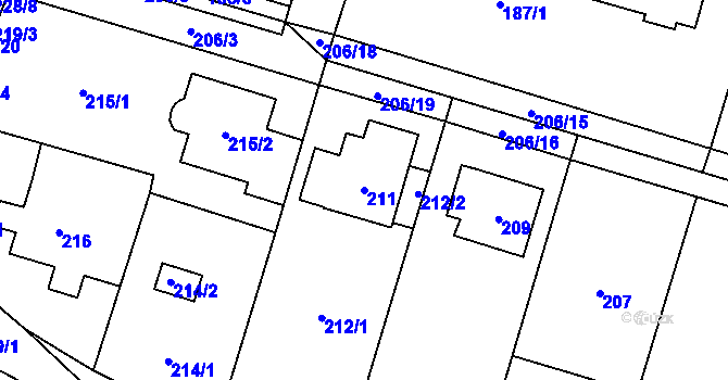 Parcela st. 211 v KÚ Čelkovice, Katastrální mapa