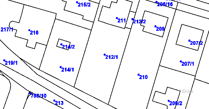 Parcela st. 212/1 v KÚ Čelkovice, Katastrální mapa