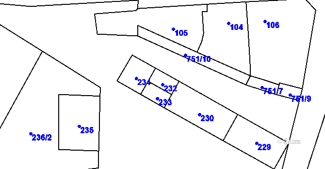 Parcela st. 232 v KÚ Čelkovice, Katastrální mapa