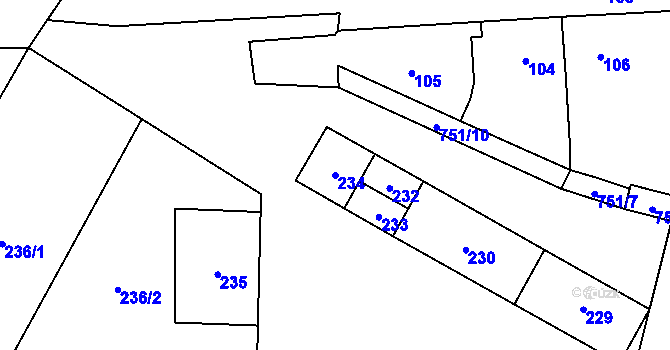 Parcela st. 234 v KÚ Čelkovice, Katastrální mapa