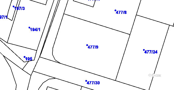 Parcela st. 477/9 v KÚ Čelkovice, Katastrální mapa