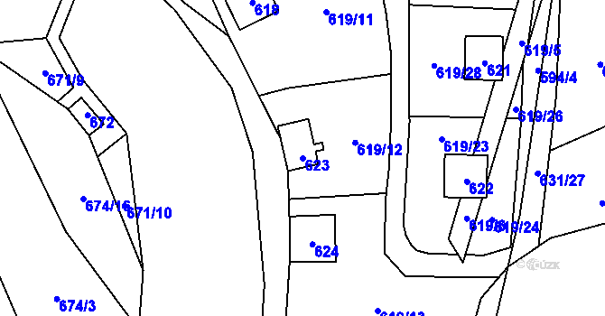 Parcela st. 623 v KÚ Čelkovice, Katastrální mapa