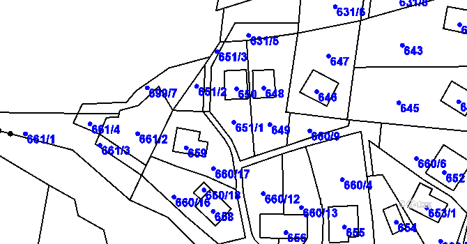 Parcela st. 651/1 v KÚ Čelkovice, Katastrální mapa