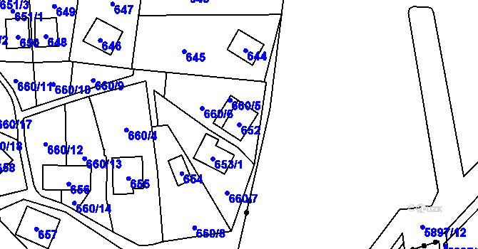Parcela st. 652 v KÚ Čelkovice, Katastrální mapa