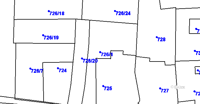 Parcela st. 726/1 v KÚ Čelkovice, Katastrální mapa
