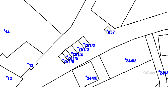 Parcela st. 751/2 v KÚ Čelkovice, Katastrální mapa