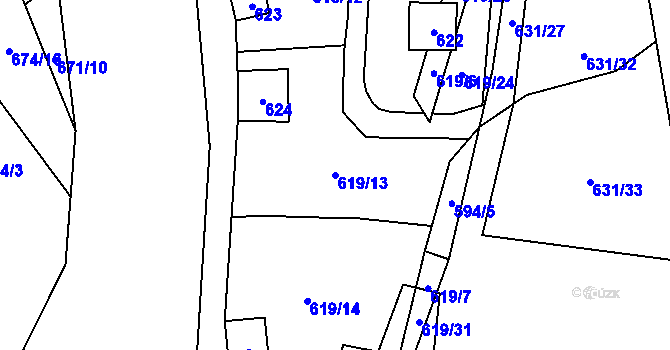 Parcela st. 619/13 v KÚ Čelkovice, Katastrální mapa
