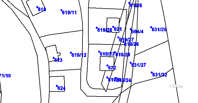 Parcela st. 619/23 v KÚ Čelkovice, Katastrální mapa