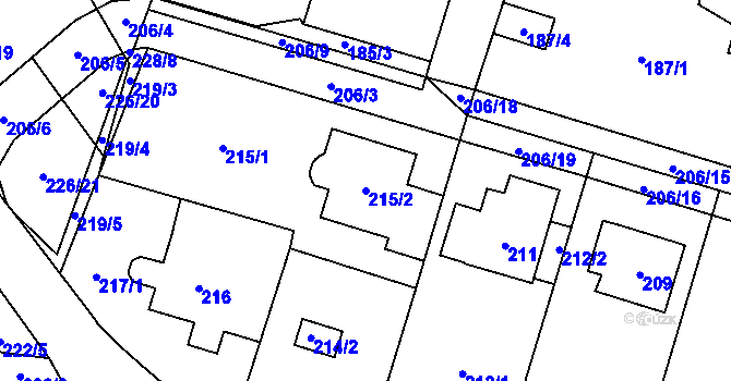 Parcela st. 215/2 v KÚ Čelkovice, Katastrální mapa