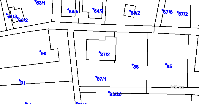 Parcela st. 87/2 v KÚ Čelkovice, Katastrální mapa