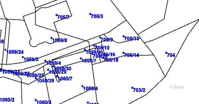 Parcela st. 705/16 v KÚ Čelkovice, Katastrální mapa
