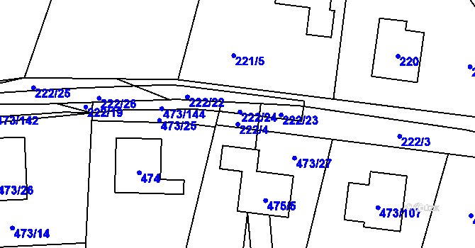 Parcela st. 222/4 v KÚ Čelkovice, Katastrální mapa