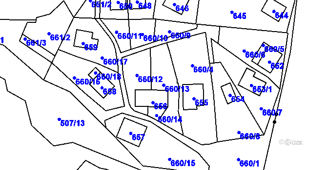 Parcela st. 660/13 v KÚ Čelkovice, Katastrální mapa