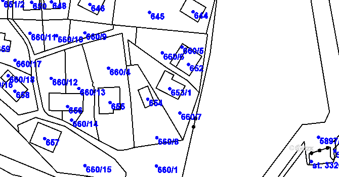 Parcela st. 653/1 v KÚ Čelkovice, Katastrální mapa