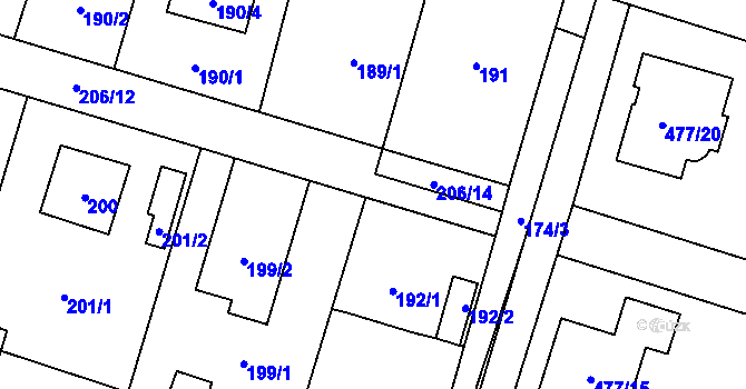 Parcela st. 206/13 v KÚ Čelkovice, Katastrální mapa