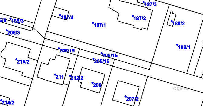 Parcela st. 206/15 v KÚ Čelkovice, Katastrální mapa