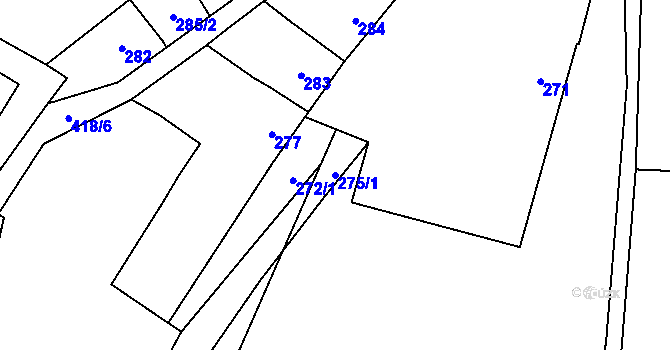 Parcela st. 275/1 v KÚ Čelkovice, Katastrální mapa