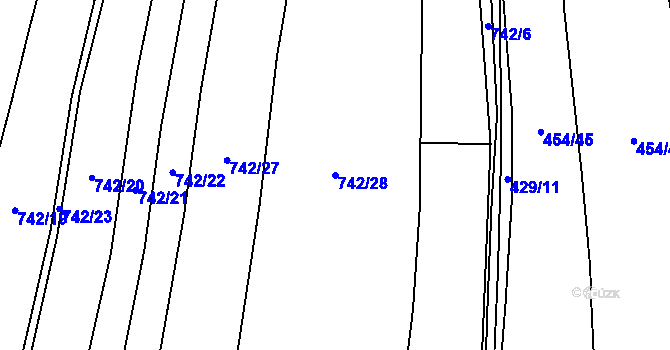 Parcela st. 742/28 v KÚ Čelkovice, Katastrální mapa