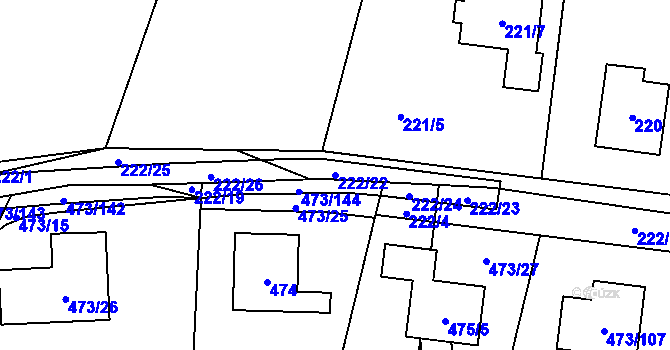 Parcela st. 222/22 v KÚ Čelkovice, Katastrální mapa