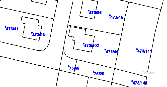 Parcela st. 473/102 v KÚ Čelkovice, Katastrální mapa