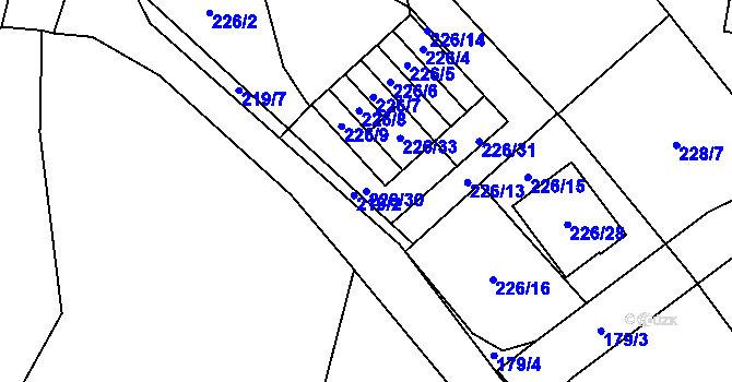 Parcela st. 226/30 v KÚ Čelkovice, Katastrální mapa