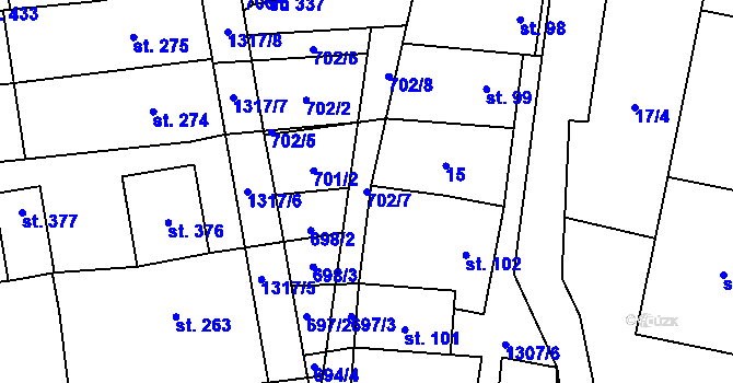 Parcela st. 702/7 v KÚ Čeložnice, Katastrální mapa