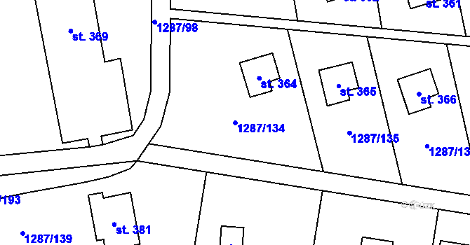 Parcela st. 1287/134 v KÚ Čeložnice, Katastrální mapa