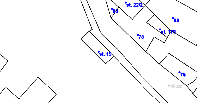 Parcela st. 19 v KÚ Čeminy, Katastrální mapa
