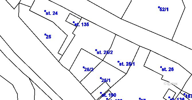 Parcela st. 25/2 v KÚ Čeminy, Katastrální mapa