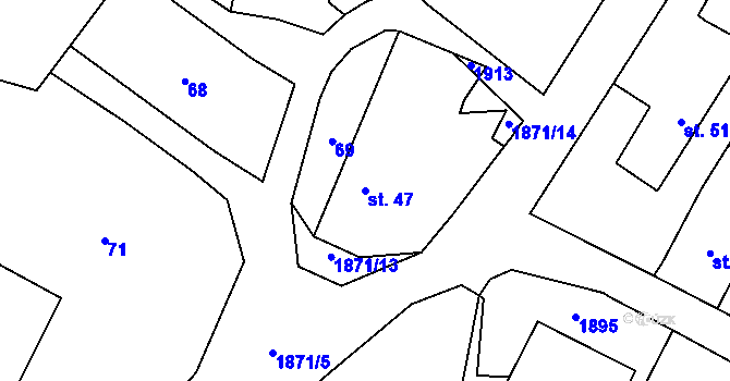 Parcela st. 47 v KÚ Čeminy, Katastrální mapa