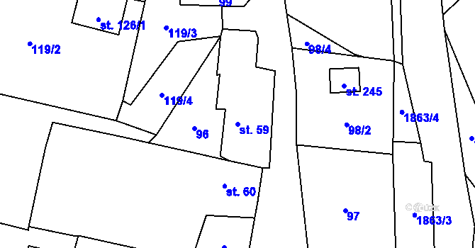Parcela st. 59 v KÚ Čeminy, Katastrální mapa