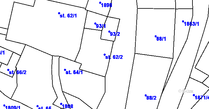 Parcela st. 62/2 v KÚ Čeminy, Katastrální mapa