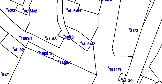 Parcela st. 64/2 v KÚ Čeminy, Katastrální mapa