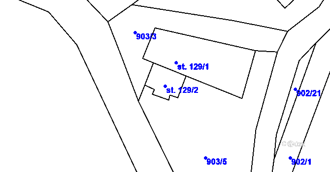 Parcela st. 129/2 v KÚ Čeminy, Katastrální mapa