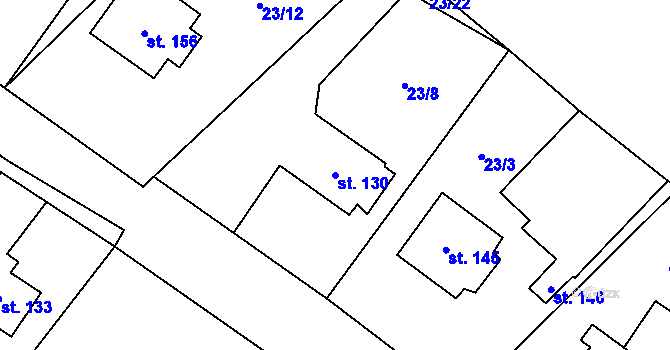 Parcela st. 130 v KÚ Čeminy, Katastrální mapa
