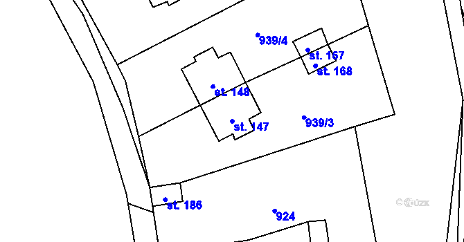 Parcela st. 147 v KÚ Čeminy, Katastrální mapa
