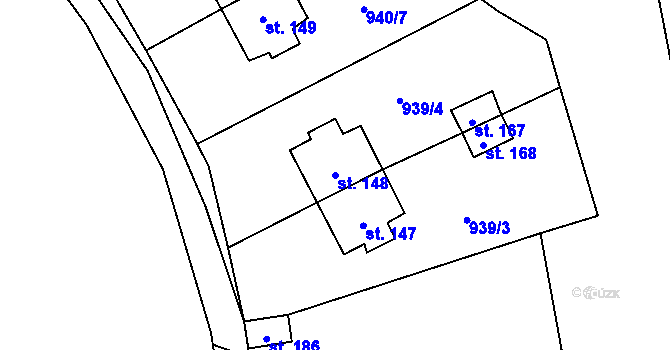 Parcela st. 148 v KÚ Čeminy, Katastrální mapa
