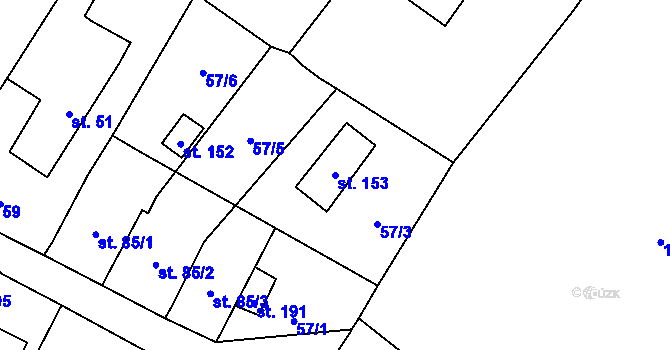Parcela st. 153 v KÚ Čeminy, Katastrální mapa