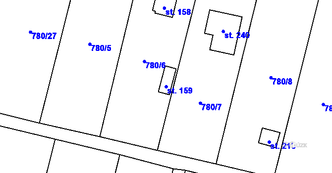 Parcela st. 159 v KÚ Čeminy, Katastrální mapa