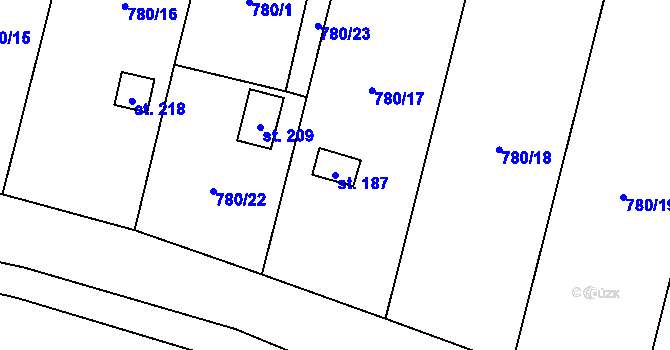 Parcela st. 187 v KÚ Čeminy, Katastrální mapa