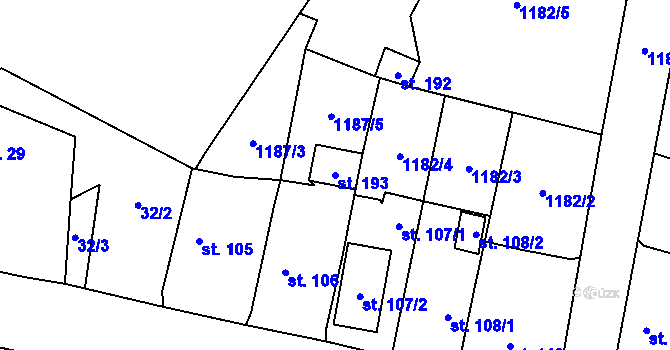 Parcela st. 193 v KÚ Čeminy, Katastrální mapa