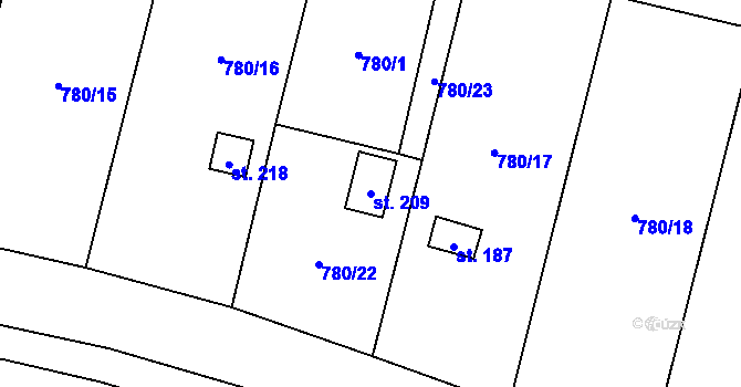 Parcela st. 209 v KÚ Čeminy, Katastrální mapa