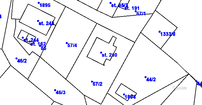 Parcela st. 210 v KÚ Čeminy, Katastrální mapa