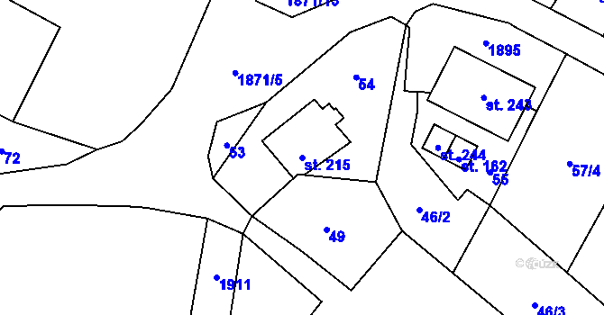 Parcela st. 215 v KÚ Čeminy, Katastrální mapa
